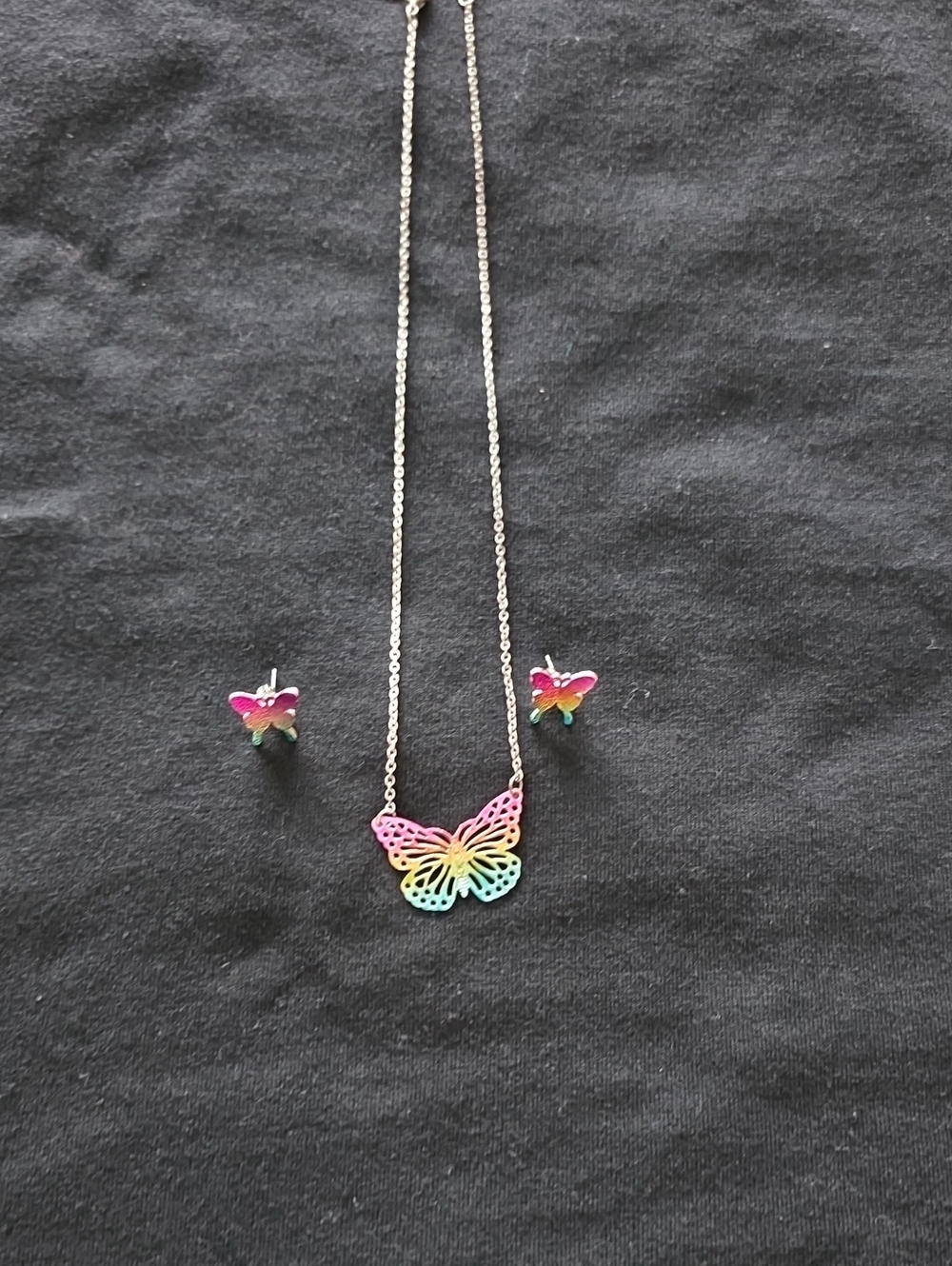 Rainbow Butterfly Necklace and Earrings Set